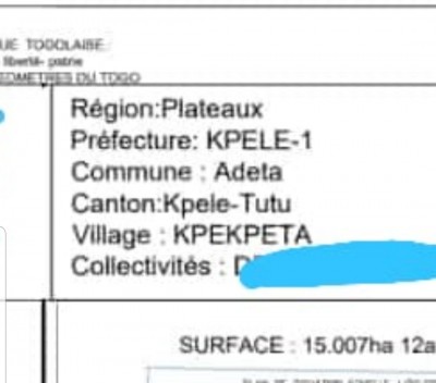 15000 hectares rural avec plan+mandat