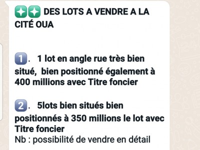 Plusieurs lots de terrain en vente dans la Cité OUA-Lomé