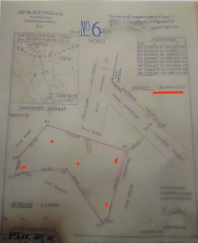 10 lots collés ( 1 hectare ) avec titre foncier à 4.5km du goudron
