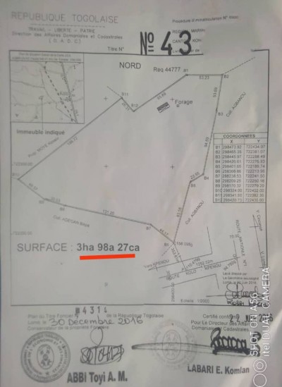 7 hectares avec titre foncier à 1.5km du goudron rn1