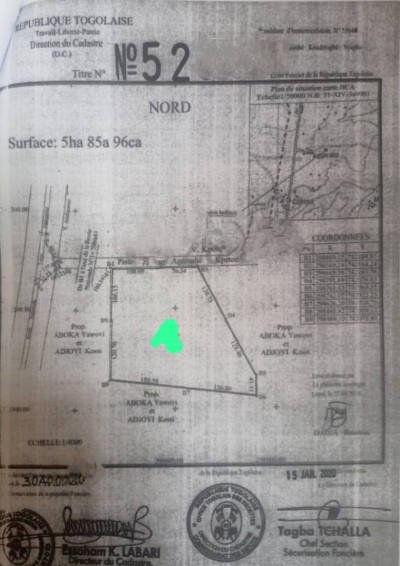 7 hectares collés avec titre foncier à 800m du goudron n1