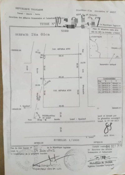 4 lots collés cloturés avec titre foncier à 100m du goudron