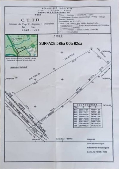 58 hectares collés avec titre foncier en cours au bord du goudron