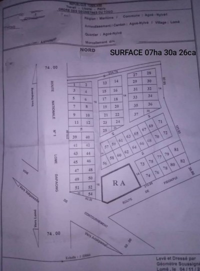 80 lots collés avec titre foncier au bord du goudron