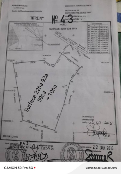 23 hectares avec titre foncier et une ferme