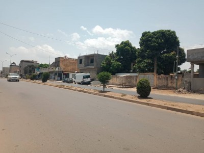 1 lot cloturé avec 3 tampons au bord du goudron
