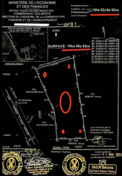 16 hectares 49a avec titre foncier à 800m du goudron