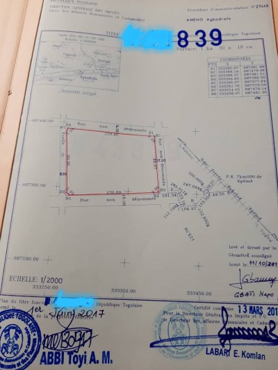1 hectare 32 ares avec titre foncier