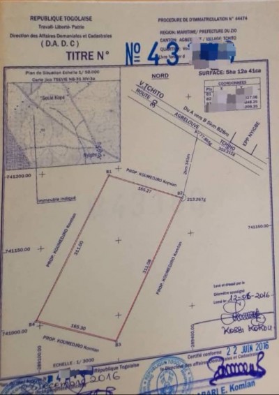 5 hectares avec titre foncier à 10km du goudron