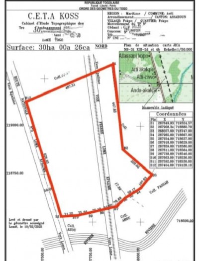 30 hectares avec plan lévé + mandat au bord du goudron