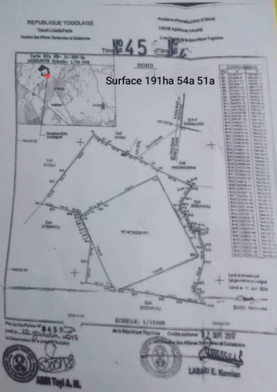 191 hectares avec titre foncier à 6.4km du goudron