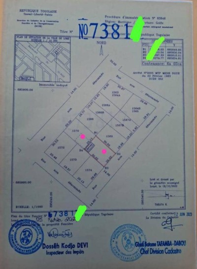 2 lots collés avec titre foncier à 100m du goudron