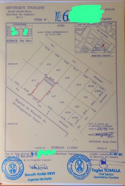 1 lot et démi cloturé avec titre foncier derrière cité mokpokpo