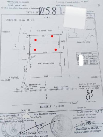 4 lots collés cloturés avec titre foncier à 60m du goudron
