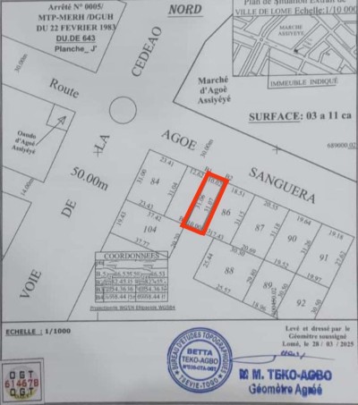 démi lot avec titre foncier global au bord du goudron