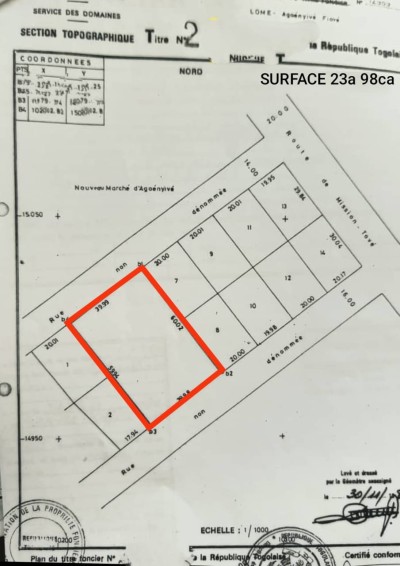 4 lots collés cloturés avec titre foncier à 80m du goudron