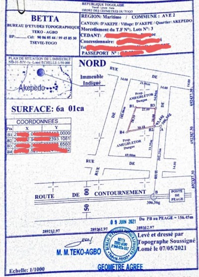 1 lot avec titre foncier en cours à 60m du goudron