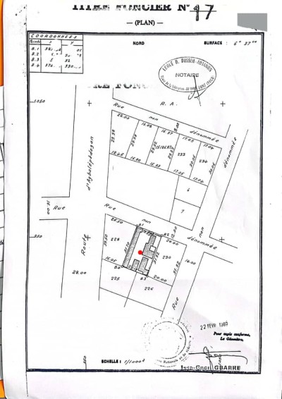 1 lot cloturé avec titre foncier bati d'un grand batiment