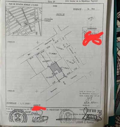 1 lot avec titre foncier au bord du boulevard du 13 janvier